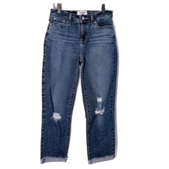 Denizen from Levi's Dark Blue Mid Rise Boyfriend Distressed Crop Jeans Women 2. - Picture 3 of 15